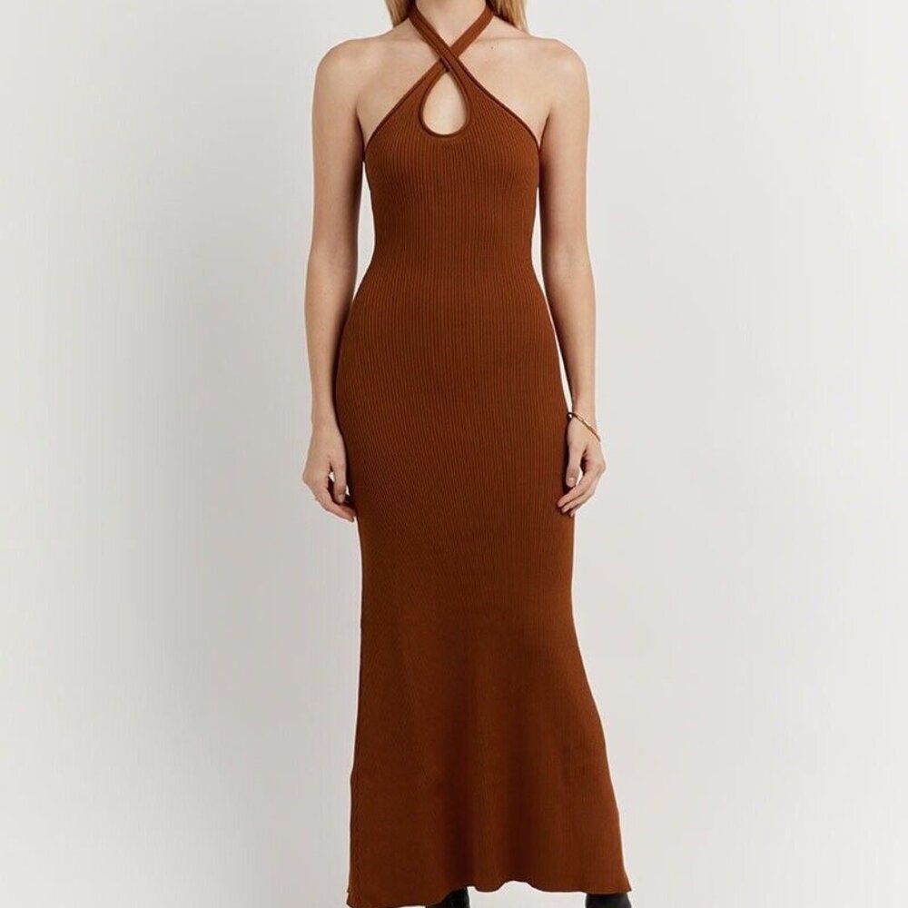 DISSH Toni Halter Dress in Tan (size Small)